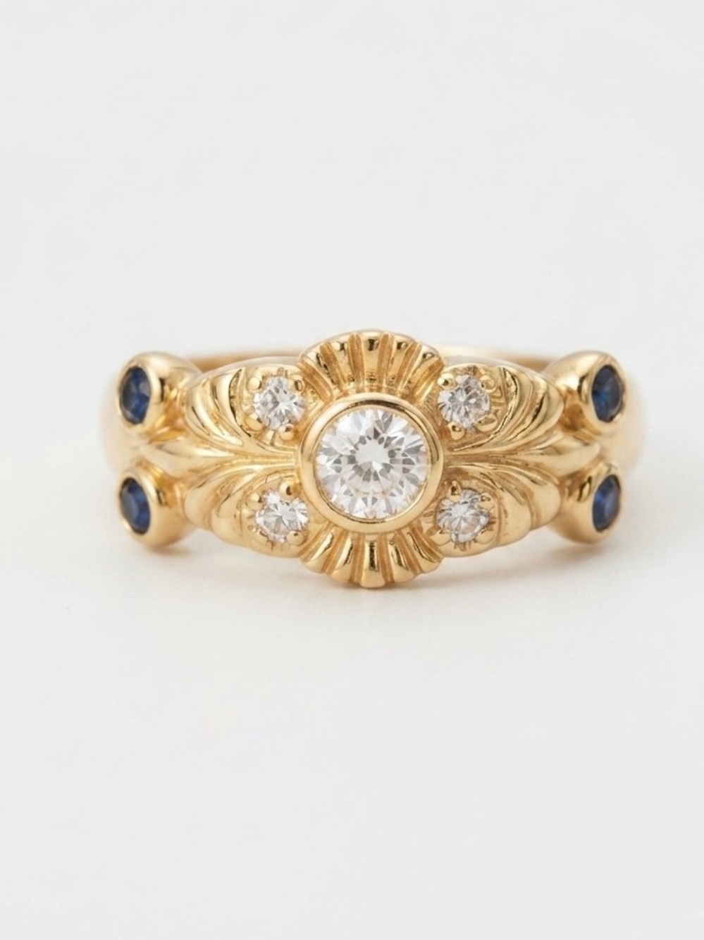 Royal Blue Zircon Statement Ring Stainless Steel Adjustable Vintage-Inspired